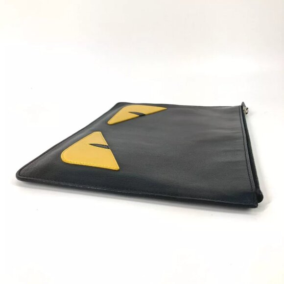 FENDI 7N0078 monster pouch bag Clutch bag Leather Black/yellow - Picture 13 of 15